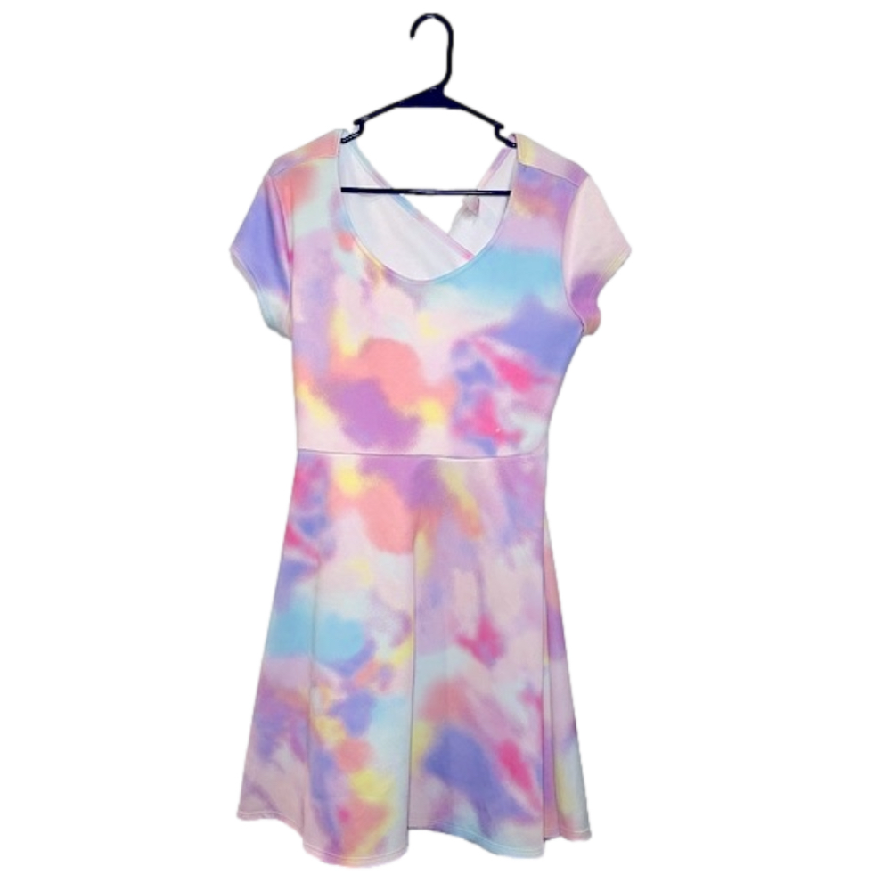 NO BOUNDARIES Pastel Tie-Dye A-Line Midi Dress with Criss-Cross Cut Out Back